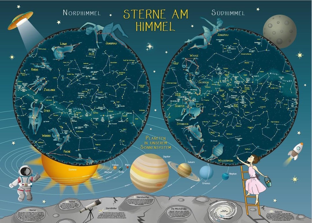 Children's wall map (in English) - Stars in the Sky (130 x 96 cm) | Huber