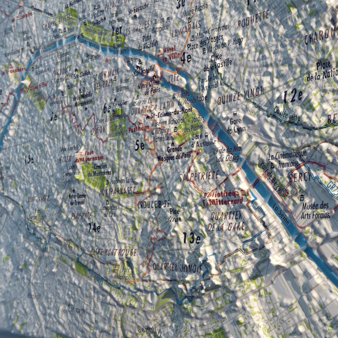 Relief wall map - Paris - 61 cm x 41 cm | 3D Map