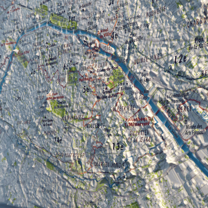 Relief wall map - Paris - 61 cm x 41 cm | 3D Map