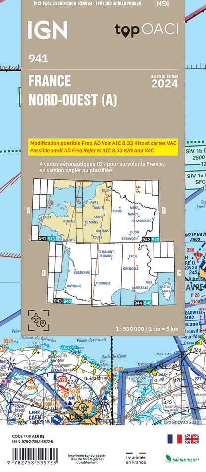Carte aéronautique OACI 941 - France Nord-ouest 2024 | IGN carte pliée IGN 