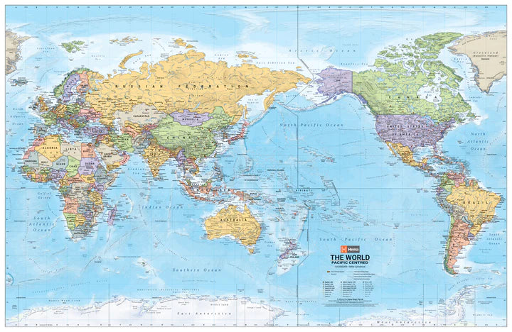 Carte murale pliée - Monde politique centré sur le Pacifique (anglais) | Hema Maps carte pliée Hema Maps 