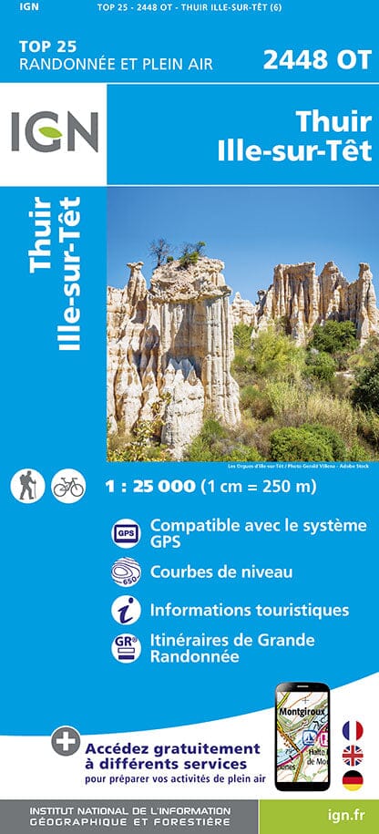 Carte TOP 25 n° 2448 OT - Thuir & Ille-sur-Têt (Pyrénées-Orientales) | IGN carte pliée IGN 
