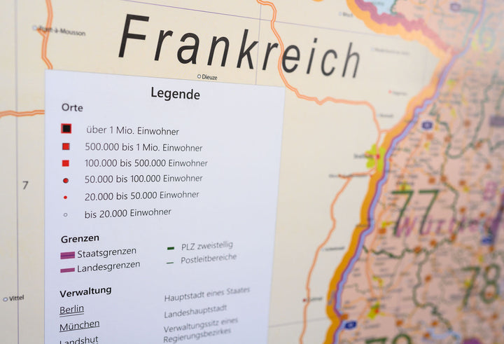 Laminated wall map (in German) - Germany, with postal codes (100 x 140 cm) | GeoMetro