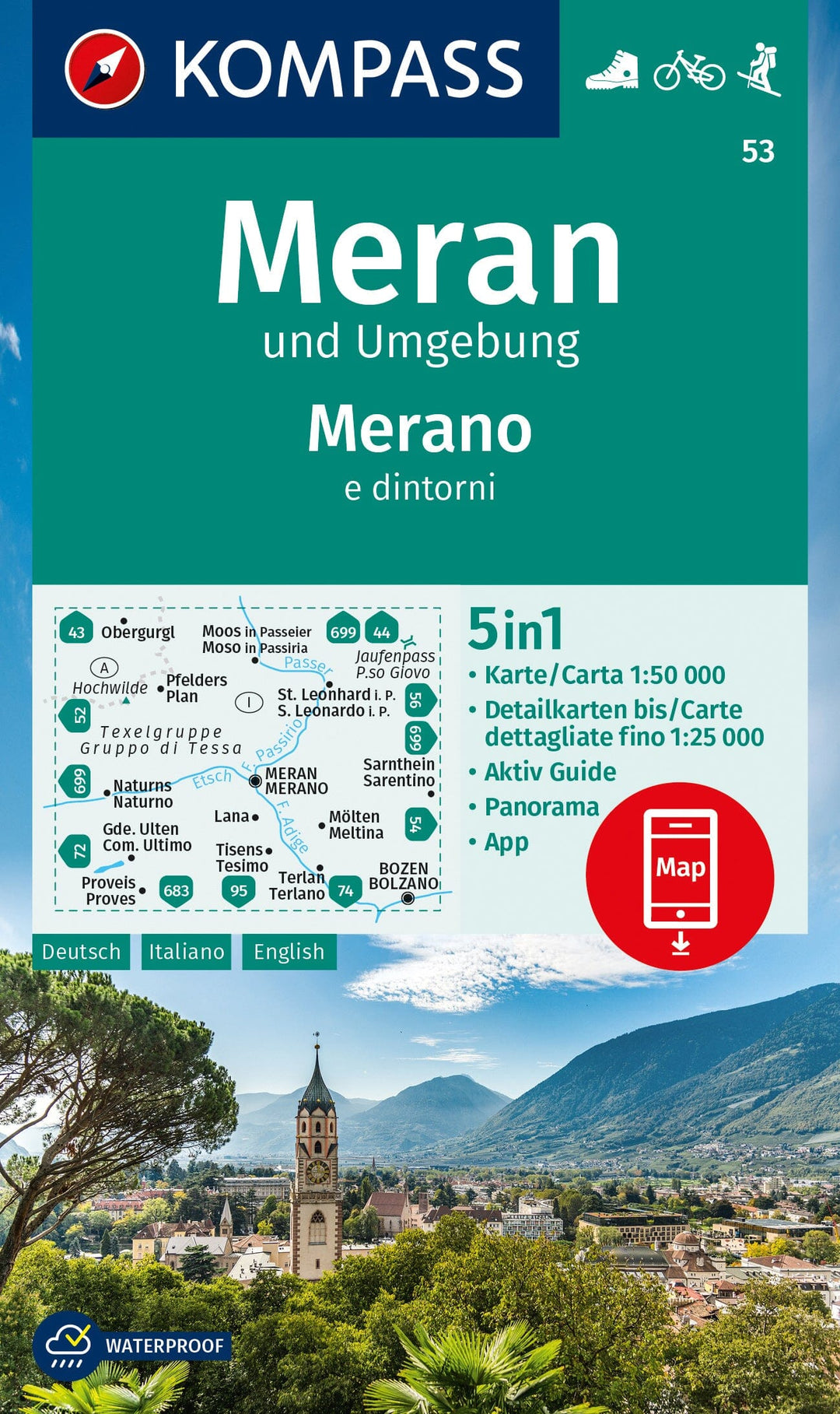Carte de randonnée n° 53 - Merano & environs (Italie) | Kompass carte pliée Kompass