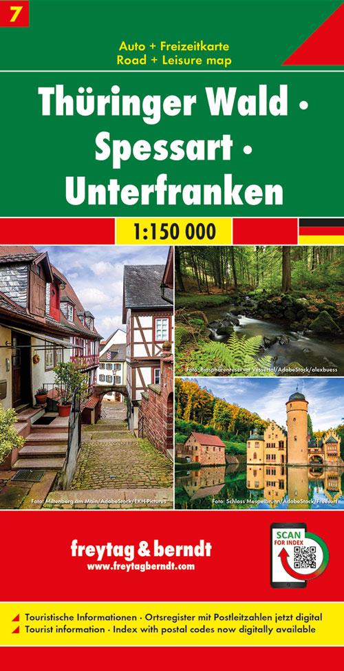 Carte routière - Forêt de Thuringe, Spessart, Basse- Franconie, n° 7 | Freytag & Berndt - 1/150 000 carte pliée Freytag & Berndt