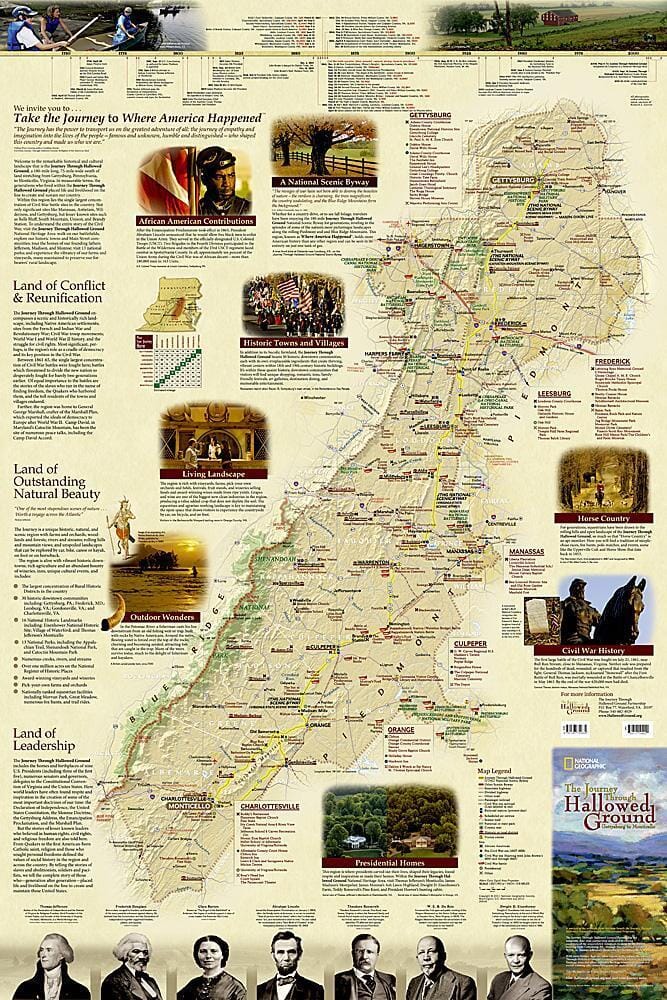 Journey Through Hallowed Ground: 2 Sided Wall Map (24 X 36 Inches) (Folded) | National Geographic Wall Map