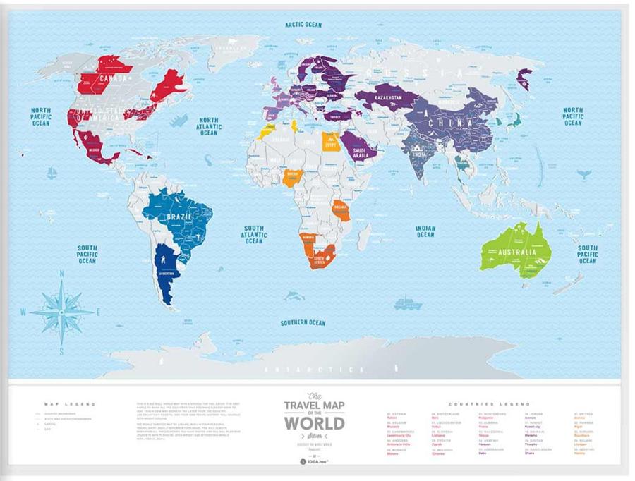 Scratch-off wall map (in English) - Travel map of the World, Silver Edition (80 x 60 cm) | 1DEA.me