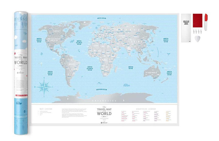 Scratch-off wall map (in English) - Travel map of the World, Silver Edition (80 x 60 cm) | 1DEA.me
