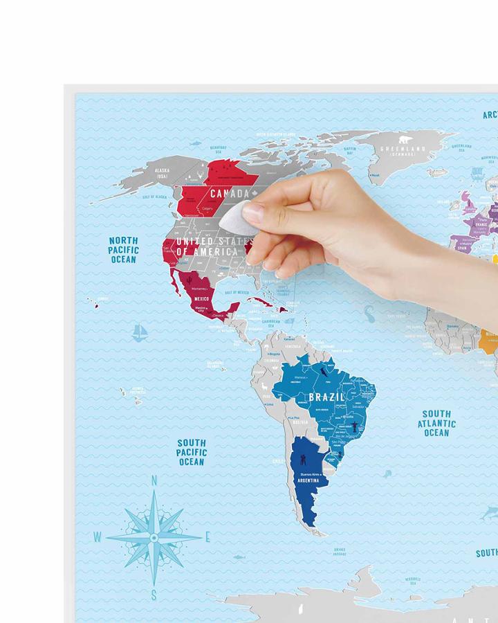 Scratch-off wall map (in English) - Travel map of the World, Silver Edition (80 x 60 cm) | 1DEA.me