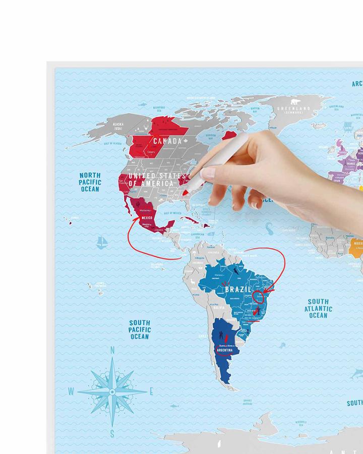 Scratch-off wall map (in English) - Travel map of the World, Silver Edition (80 x 60 cm) | 1DEA.me