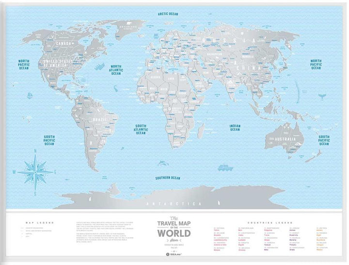 Scratch-off wall map (in English) - Travel map of the World, Silver Edition (80 x 60 cm) | 1DEA.me