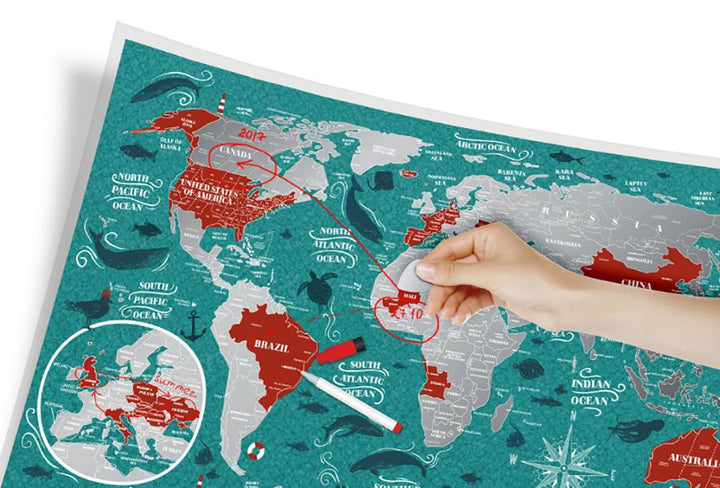 Small Scratch-Off Wall Map (English) - Travel Map, Marine World Edition (60 x 40 cm) | 1DEA.me