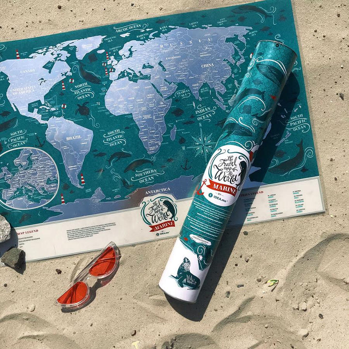 Small Scratch-Off Wall Map (English) - Travel Map, Marine World Edition (60 x 40 cm) | 1DEA.me