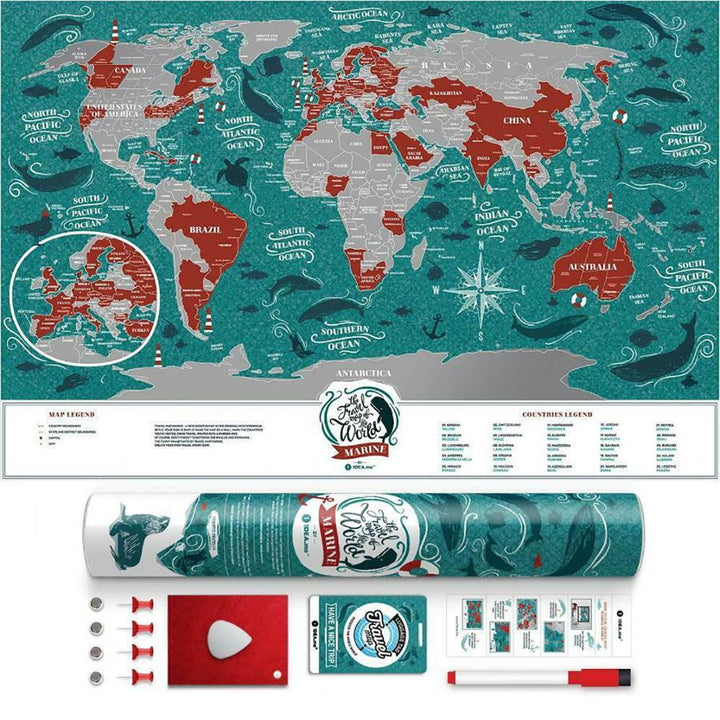 Small Scratch-Off Wall Map (English) - Travel Map, Marine World Edition (60 x 40 cm) | 1DEA.me