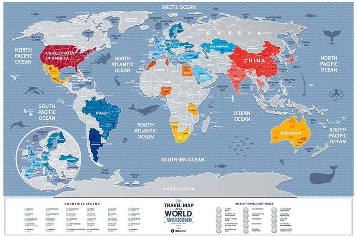 Small Scratch-Off Wall Map (English) - The Travel Map of the World, Weekend Edition (60 x 40 cm) | 1DEA.me