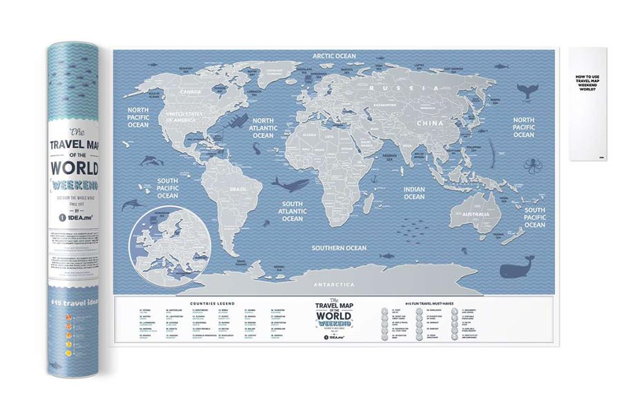 Small Scratch-Off Wall Map (English) - The Travel Map of the World, Weekend Edition (60 x 40 cm) | 1DEA.me