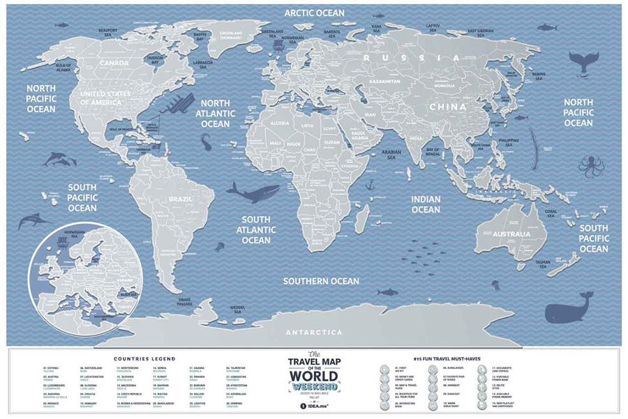 Small Scratch-Off Wall Map (English) - The Travel Map of the World, Weekend Edition (60 x 40 cm) | 1DEA.me