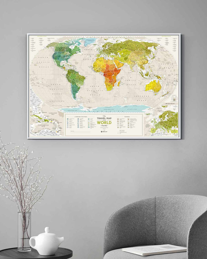 Scratch-off wall map (in English) - Travel map of the World, Geography edition (88 x 60 cm) | 1DEA.me