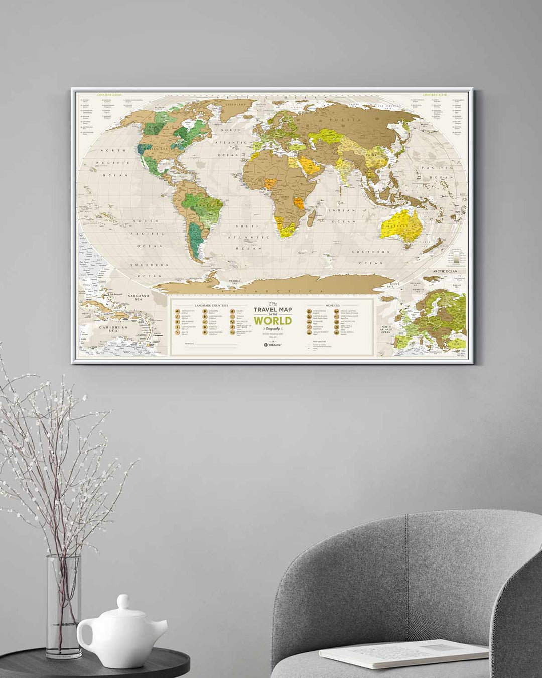 Scratch-off wall map (in English) - Travel map of the World, Geography edition (88 x 60 cm) | 1DEA.me