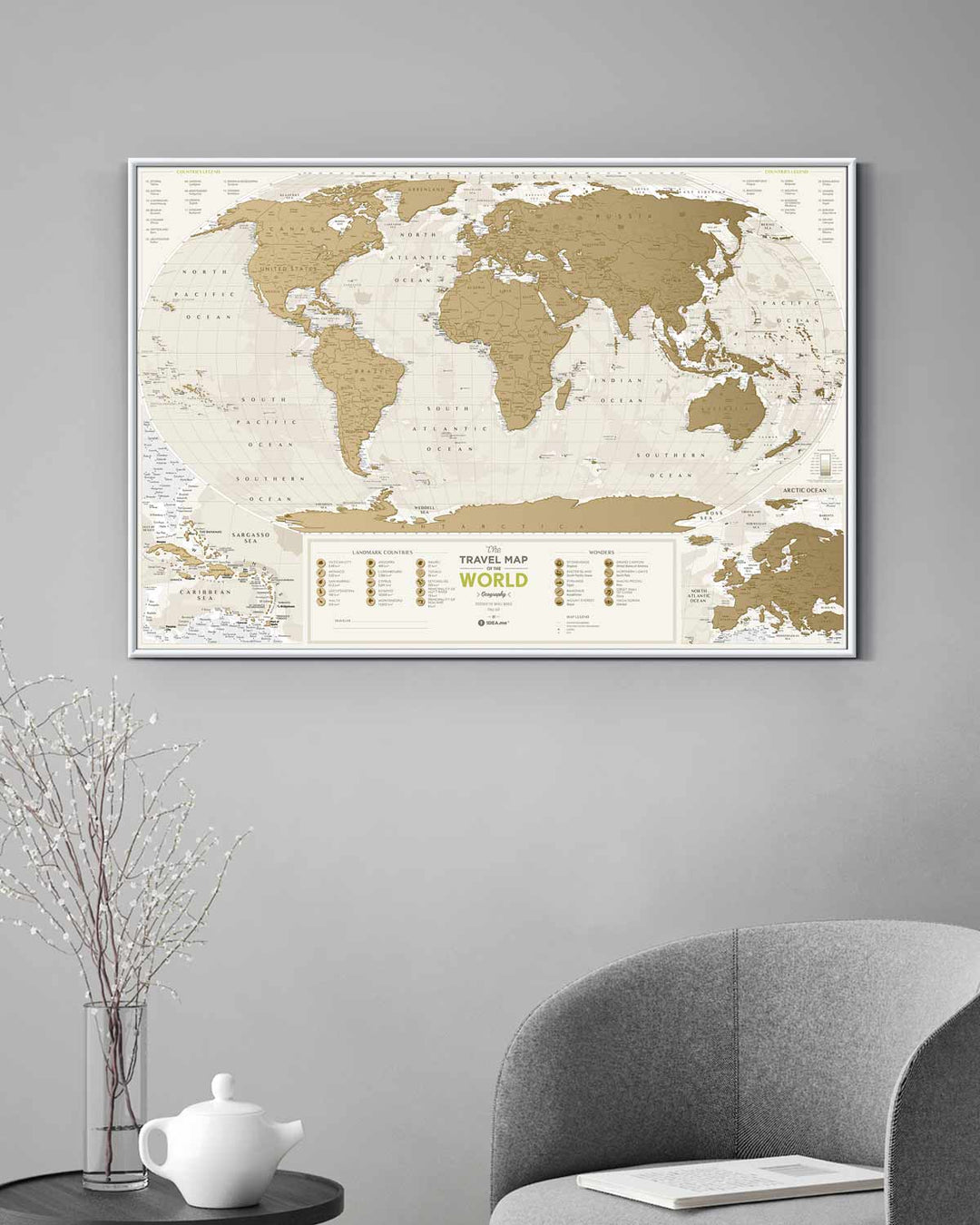 Scratch-off wall map (in English) - Travel map of the World, Geography edition (88 x 60 cm) | 1DEA.me