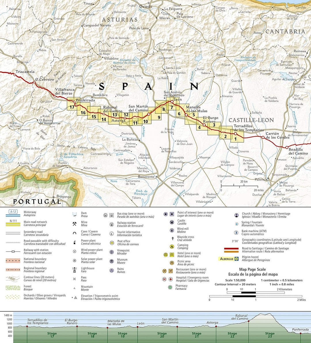 Hiking map n° 4004 - Camino de Santiago 3: Terradillos de los Templarios to Ponferrada | National Geographic