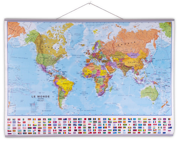 Carte murale plastifiée - Monde politique, avec lattes métalliques de maintien - 1/40 M (103 x 74 cm) | Maps International