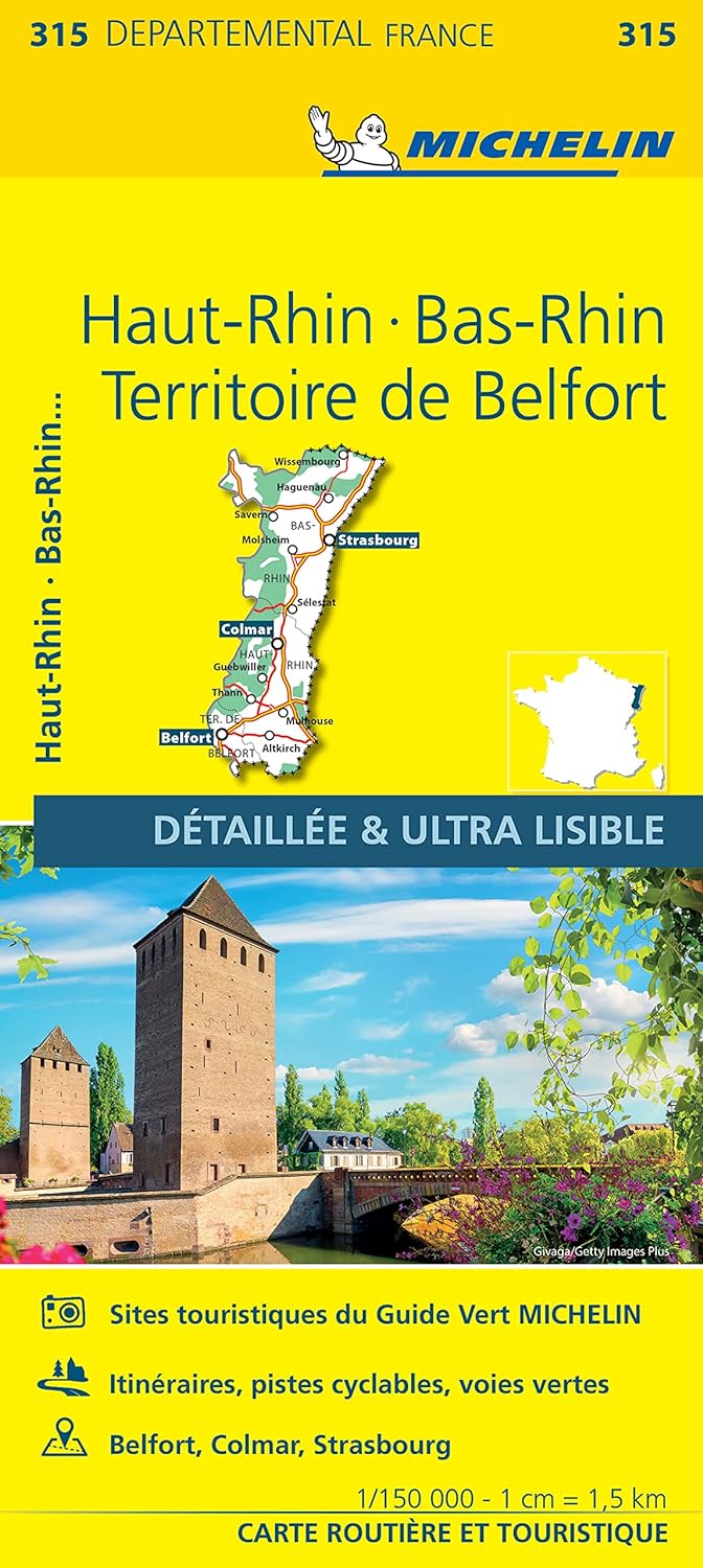 Departmental Map # 315 - Bas - Rhin, Haut - Rhin & Territory of Belfort | Michelin (French)
