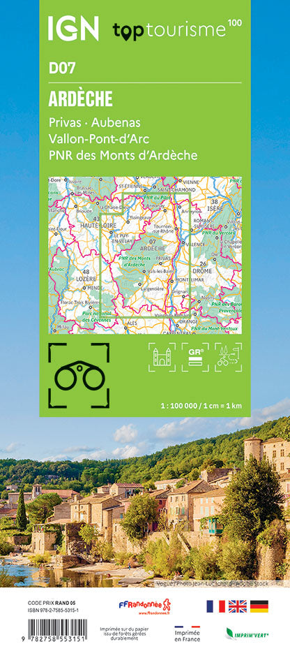 Tourist map TOP100D07 - Ardèche | IGN
