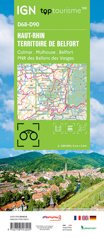 Tourist map TOP100D68 - Haut-Rhin, Territoire de Belfort | IGN