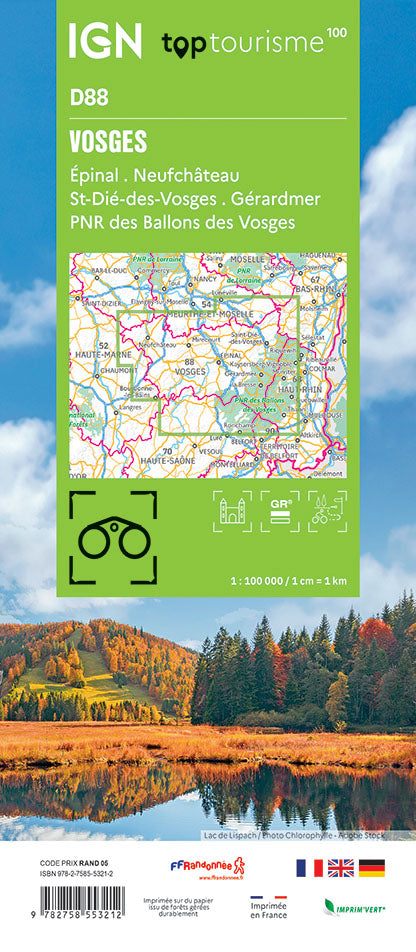 Tourist map TOP100D88 - Vosges | IGN