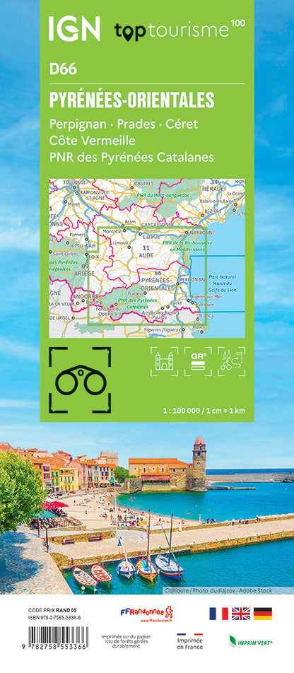 Tourist map TOP100D66 - Pyrénées-Orientales | IGN