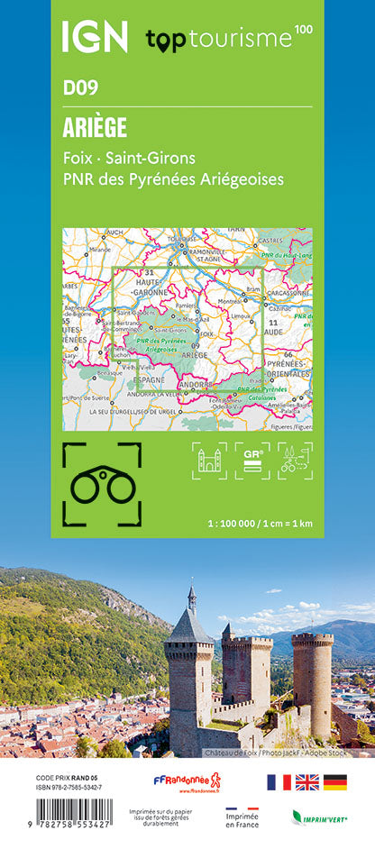 Tourist map TOP100D09 - Ariège | IGN