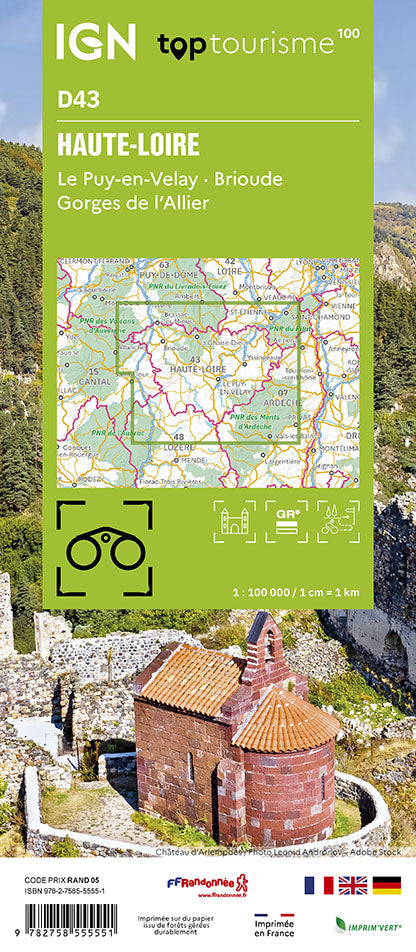 Tourist map TOP100D43 - Haute-Loire | IGN