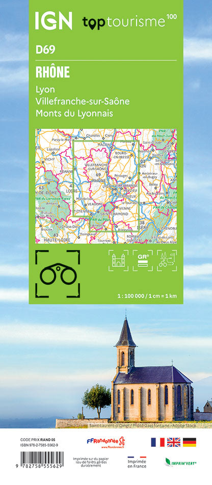 Tourist map TOP100D69 - Rhône | IGN