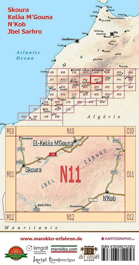 Tourist map N11 - Skoura, Kelâa M'Gouna, N'Kob, Jbel Sarhro + Route des Kasbahs II (Morocco) | Huber
