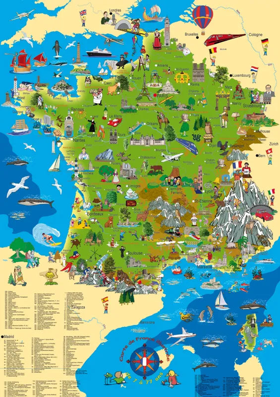 Poster - illustrated map of France - 100 x 70 cm
