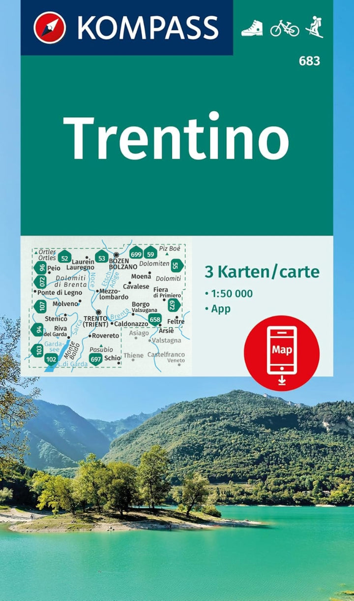 Carte de randonnée n° 683 - Trentin (lot de 3 cartes) | Kompass