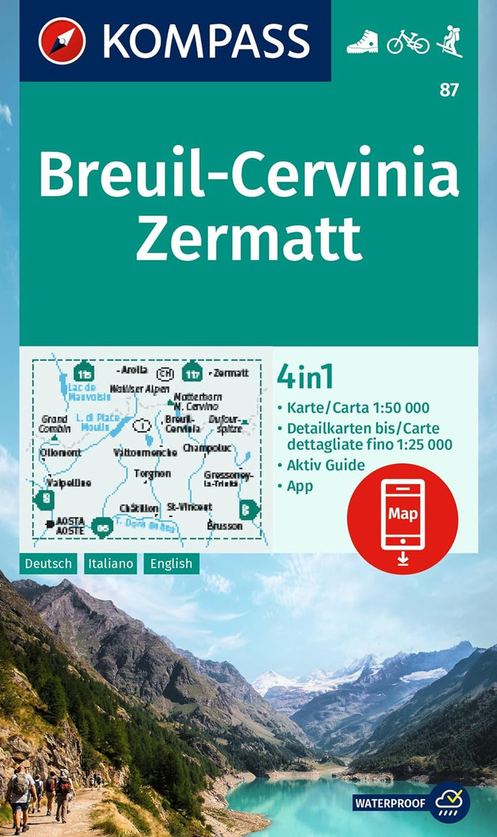 Hiking map # 87 - Breuil - Cervinia, Zermatt (Italy, Switzerland) | Kompass