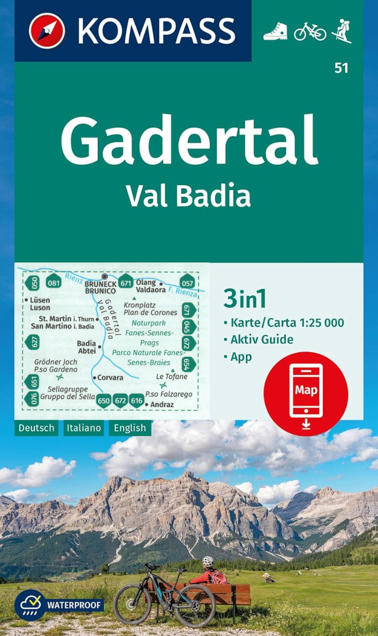 Carte de randonnée n° 51 - Gadertal, Val Badia (Italie) | Kompass