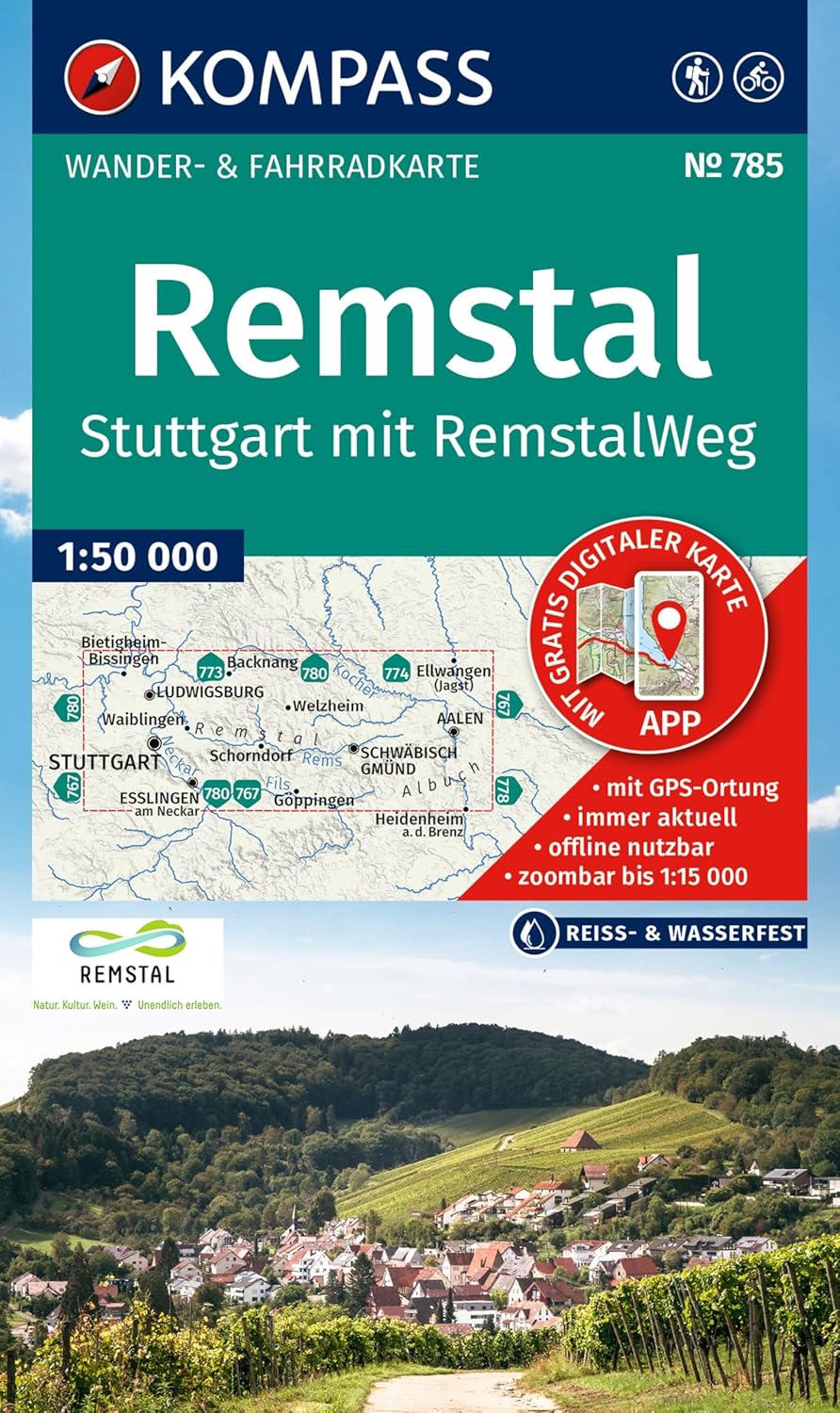 Hiking map no. 785 - Remstal, Stuttgart, with Remstalweg (Germany) | Kompass