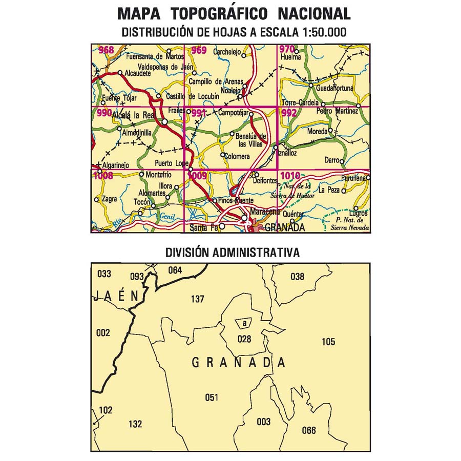 Topographic map of Spain n° 0991 - Iznalloz | CNIG - 1/50,000