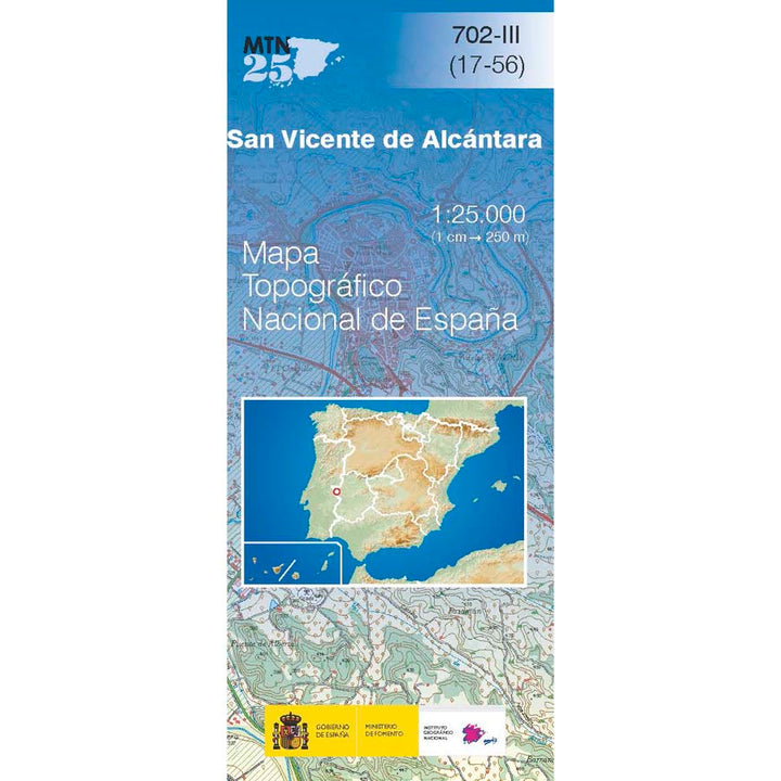 Topographic map of Spain n° 0702.3 - San Vicente de Alcántara | CNIG - 1/25,000