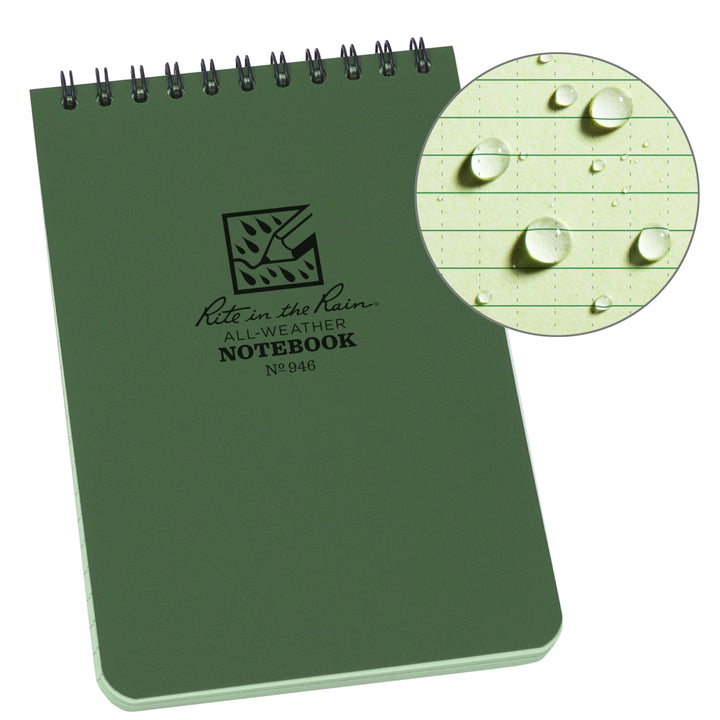Carnet de voyage waterproof Rite in the Rain – Spirale supérieure | Rite in the Rain accessoire de voyage Rite in the Rain Green 4x6” / 10x15 cm 