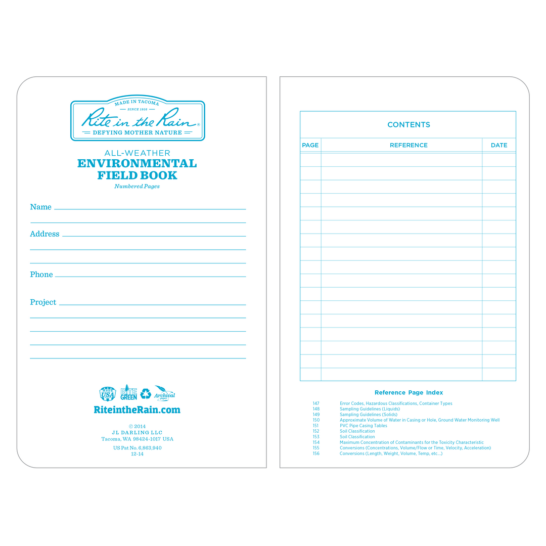 Carnet rigide étanche Rite in the Rain – Environmental 4,75×7,5″ (550F) accessoire de voyage Rite in the Rain 