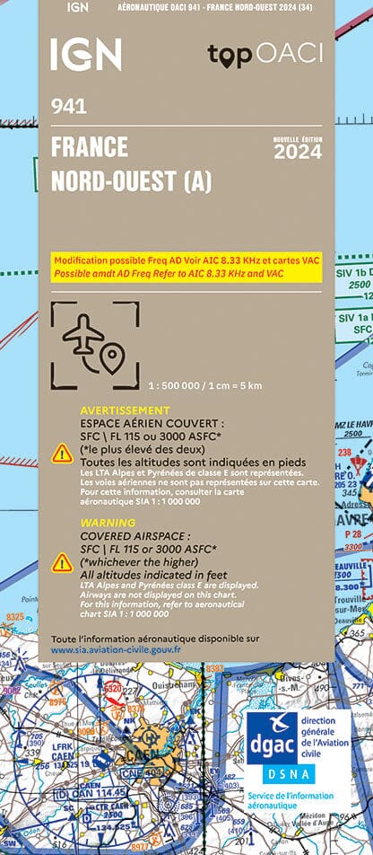 Carte aéronautique OACI 941 - France Nord-ouest 2024 | IGN carte pliée IGN 