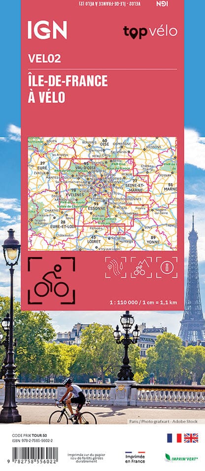 Carte cycliste - Ile de France à vélo | IGN carte pliée IGN 