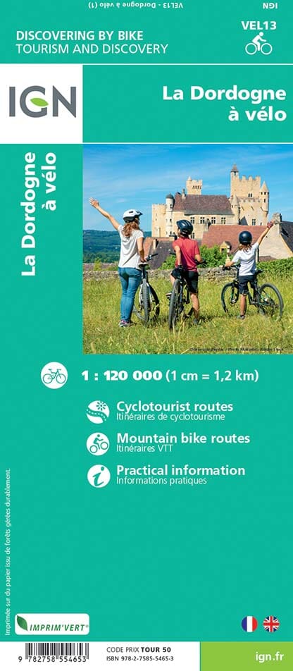 Carte cycliste - La Dordogne à vélo | IGN carte pliée IGN 