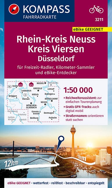 Carte cycliste n° F3211- Rheinkreis Neuss, Kreis Viersen, Düsseldorf (Allemagne) | Kompass carte pliée Kompass 
