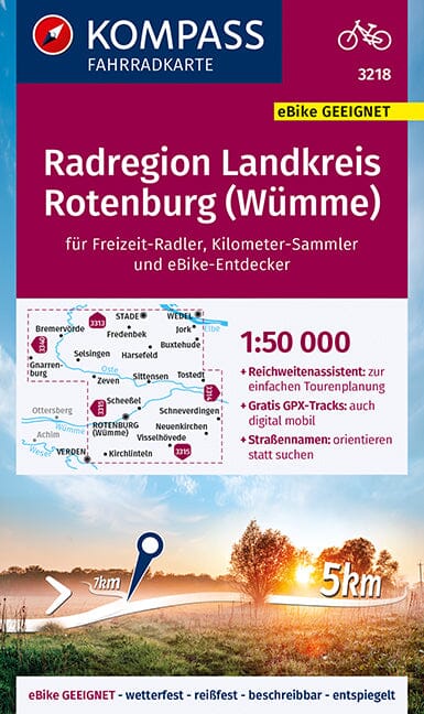 Carte cycliste n° F3218 - Radregion Landkreis Rotenburg (Wümme) (Allemagne) | Kompass carte pliée Kompass 