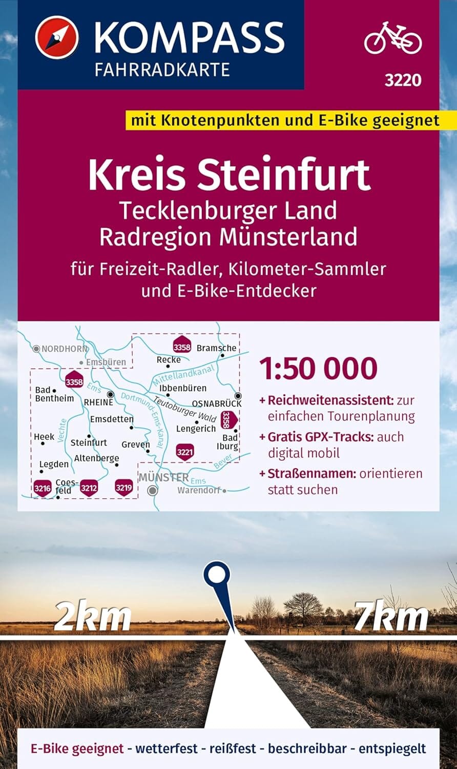Carte cycliste n° F3220 - Kreis Steinfurt Münsterland (Allemagne) | Kompass carte cycliste Kompass 